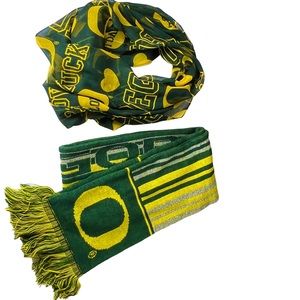 OREGON DUCKS set 2 scarves INFINITY SCARF winter FAN EUC like new COLLEGE‎